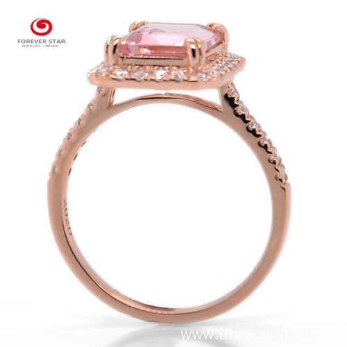 18K Rose Gold Plated Cushion Morganite Moissanite Ring